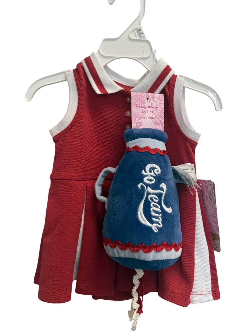 Tommy Bahama Kids Red & White Polo Dress with Blue 'Go Team' Pom